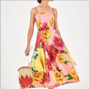 Farm Rio Mixed Chita Floral Print Midi Dress M